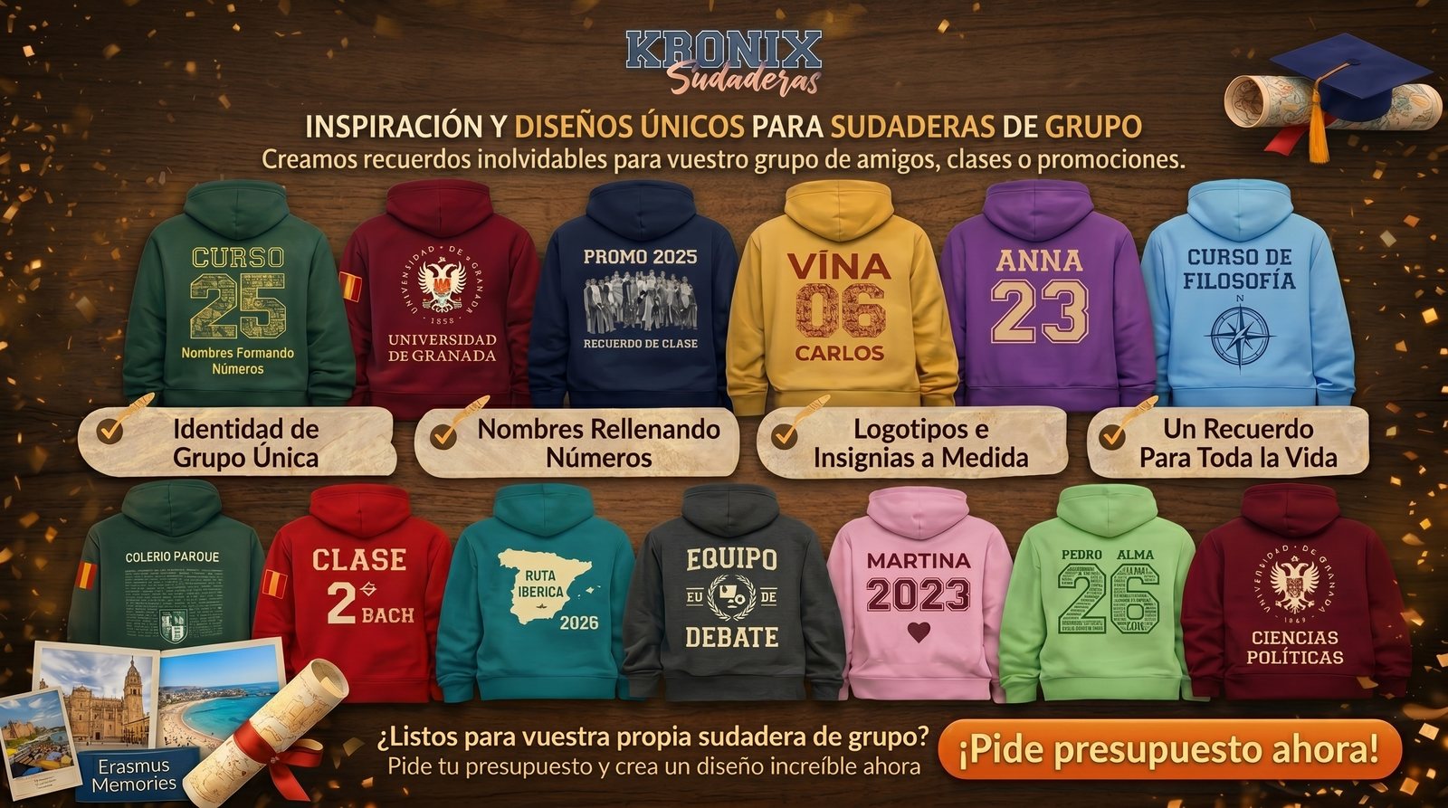Producción real de sudaderas personalizadas para grupos